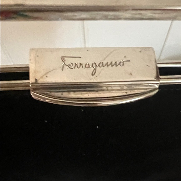 Salvatore Ferragamo Black Suede Clutch with Silver-Tone Frame - Picture 2 of 8